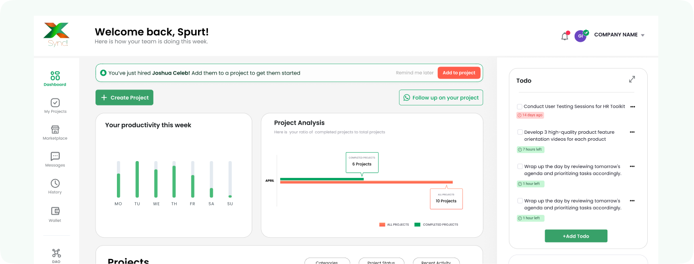 Sync! dashboard